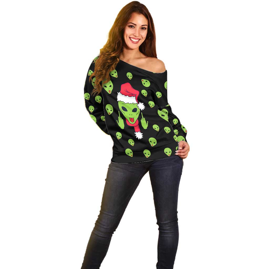 Alien Christmas Off Shoulder Sweater Xmas Holiday Patterns - Wonder Print Shop