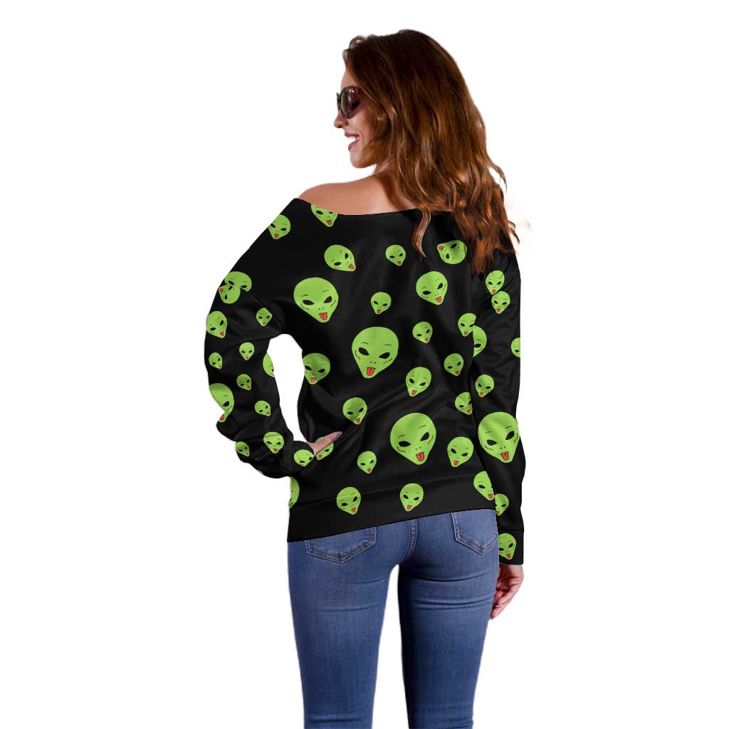 Alien Christmas Off Shoulder Sweater Xmas Holiday Patterns - Wonder Print Shop