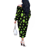 Alien Christmas Off The Shoulder Long Sleeve Dress Xmas Holiday Patterns - Wonder Print Shop