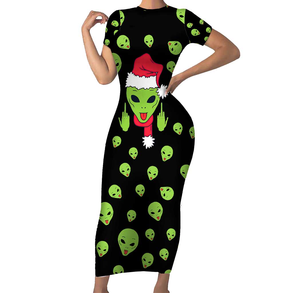 Alien Christmas Short Sleeve Bodycon Dress Xmas Holiday Patterns - Wonder Print Shop