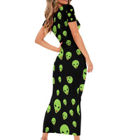 Alien Christmas Short Sleeve Bodycon Dress Xmas Holiday Patterns - Wonder Print Shop