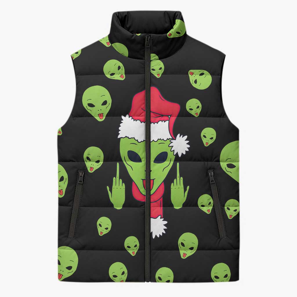 Alien Christmas Sleeveless Puffer Jacket Xmas Holiday Patterns - Wonder Print Shop
