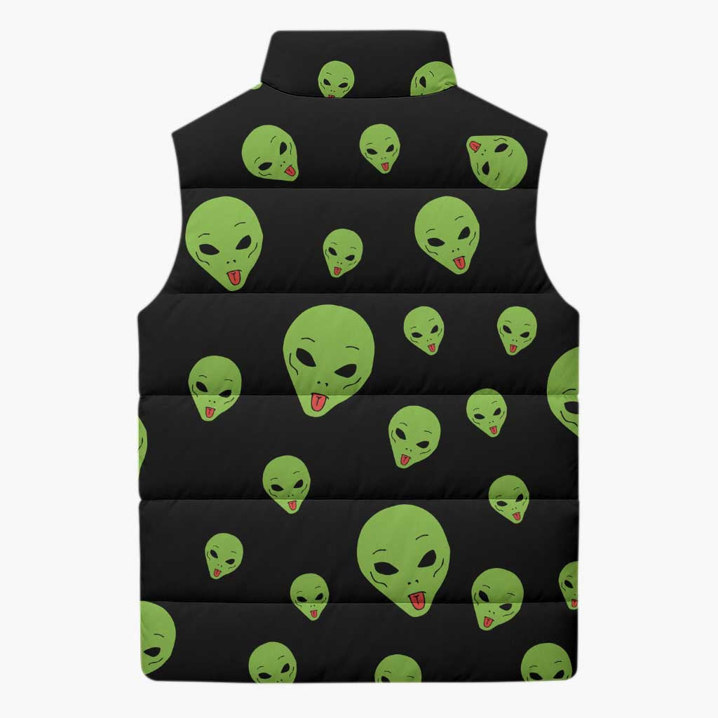 Alien Christmas Sleeveless Puffer Jacket Xmas Holiday Patterns - Wonder Print Shop