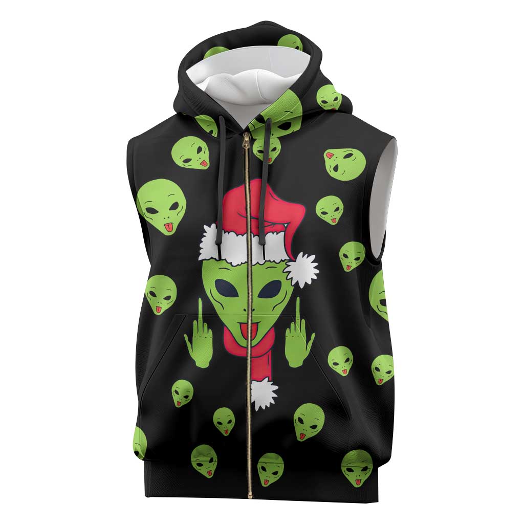 Alien Christmas Sleeveless Zip Hoodie Xmas Holiday Patterns - Wonder Print Shop