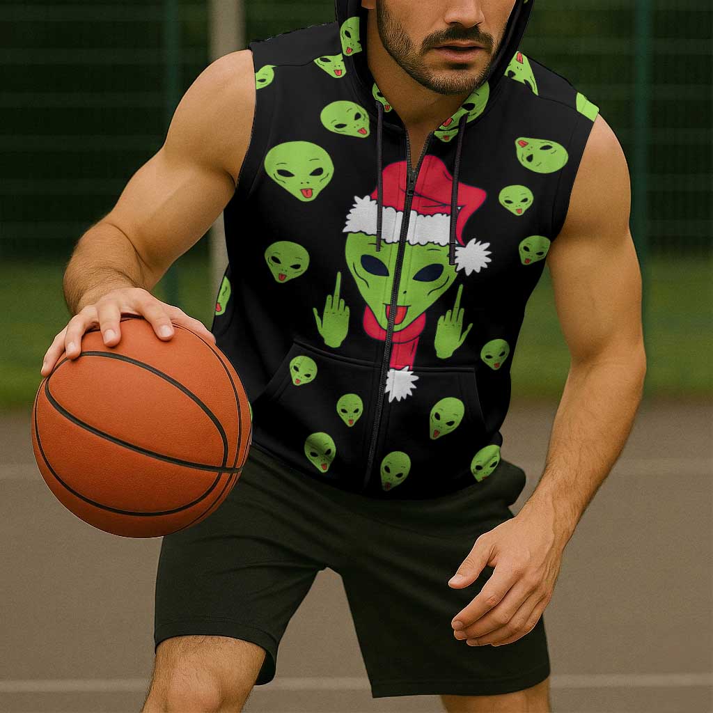 Alien Christmas Sleeveless Zip Hoodie Xmas Holiday Patterns - Wonder Print Shop