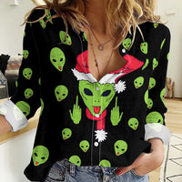 Alien Christmas Women Casual Shirt Xmas Holiday Patterns - Wonder Print Shop