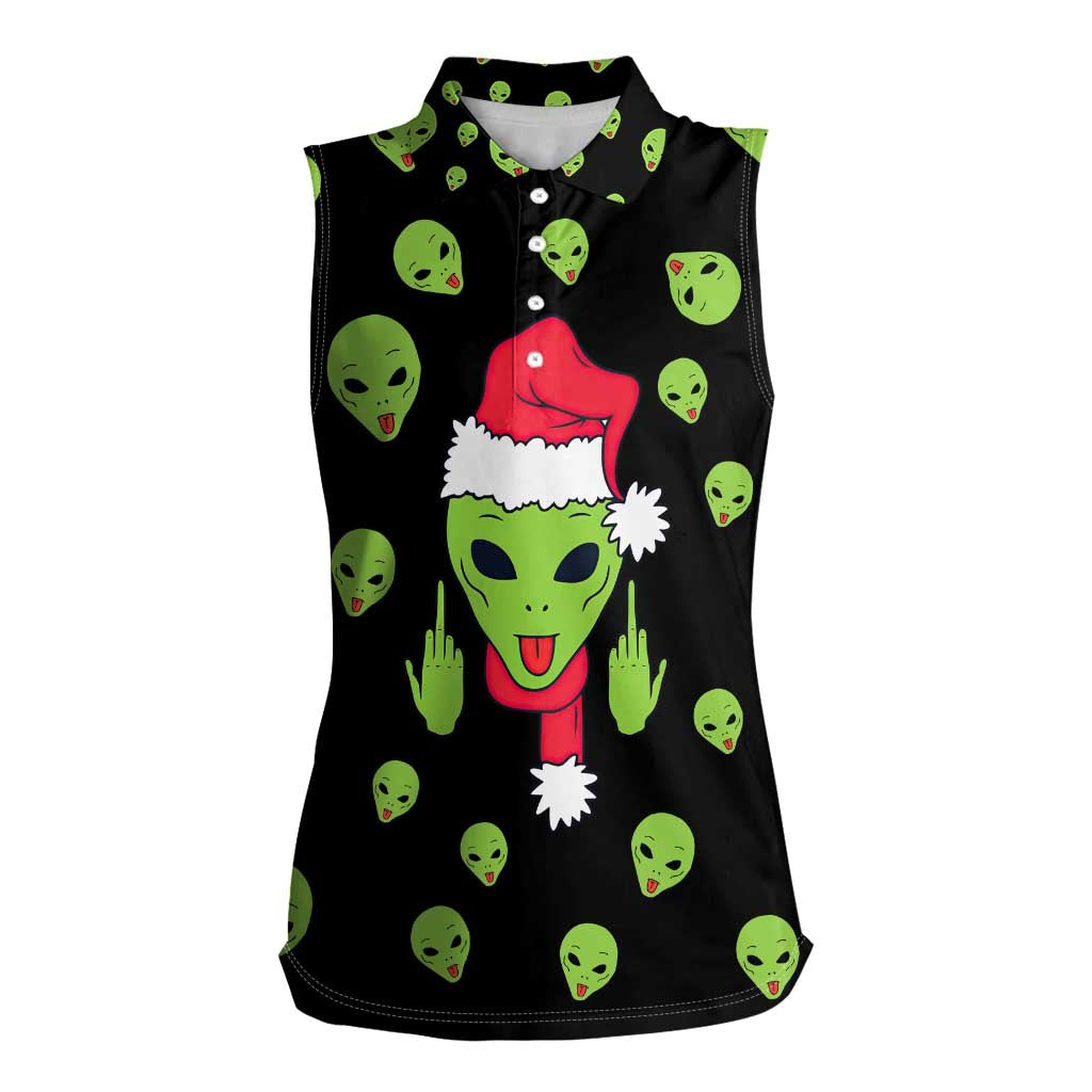 Alien Christmas Women Sleeveless Polo Shirt Xmas Holiday Patterns - Wonder Print Shop