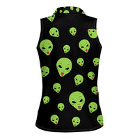 Alien Christmas Women Sleeveless Polo Shirt Xmas Holiday Patterns - Wonder Print Shop