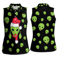 Alien Christmas Women Sleeveless Polo Shirt Xmas Holiday Patterns - Wonder Print Shop