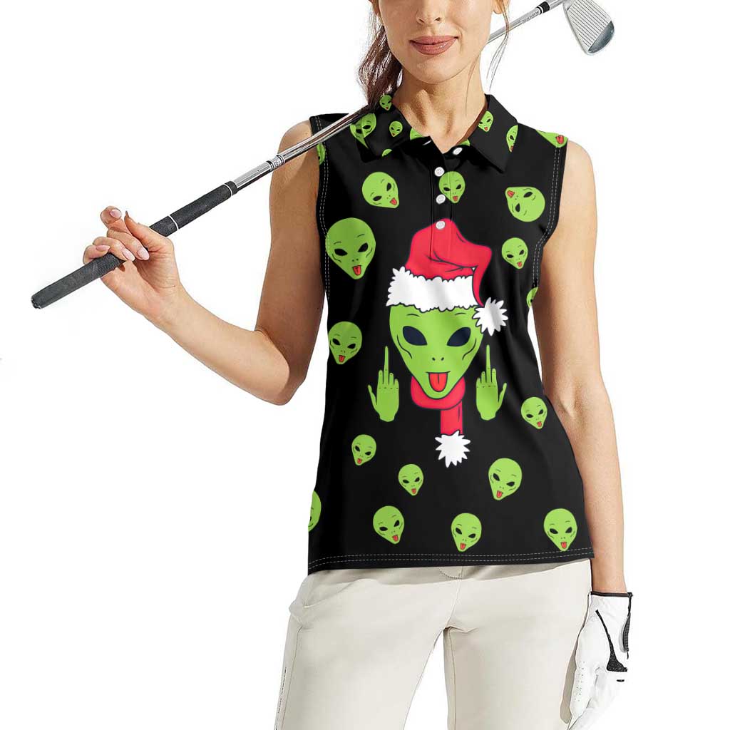 Alien Christmas Women Sleeveless Polo Shirt Xmas Holiday Patterns - Wonder Print Shop