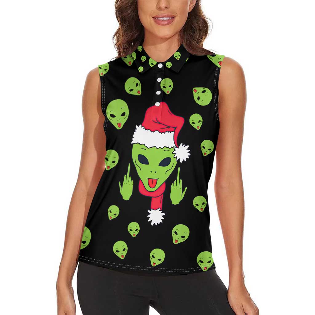 Alien Christmas Women Sleeveless Polo Shirt Xmas Holiday Patterns - Wonder Print Shop