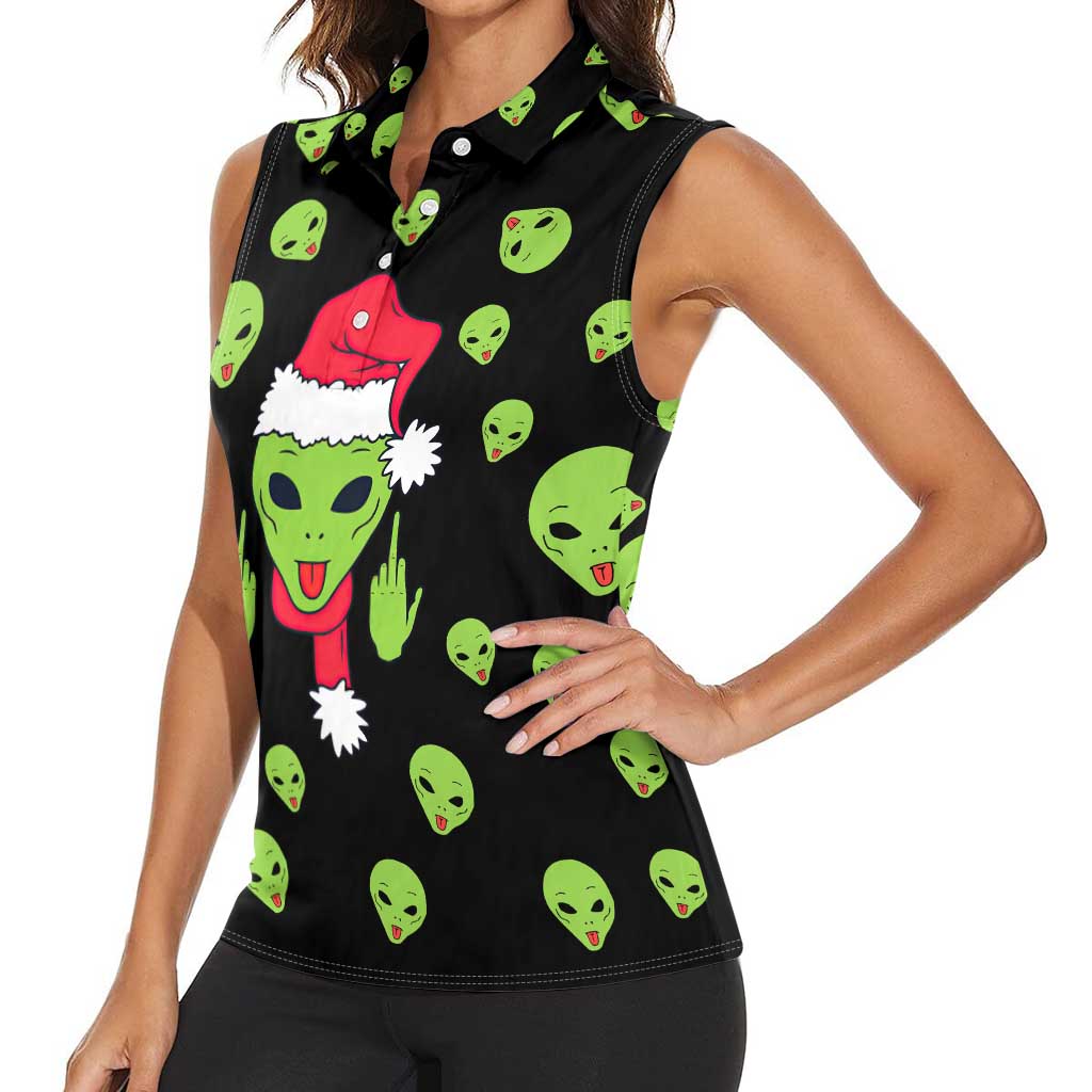 Alien Christmas Women Sleeveless Polo Shirt Xmas Holiday Patterns - Wonder Print Shop