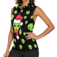 Alien Christmas Women Sleeveless Polo Shirt Xmas Holiday Patterns - Wonder Print Shop