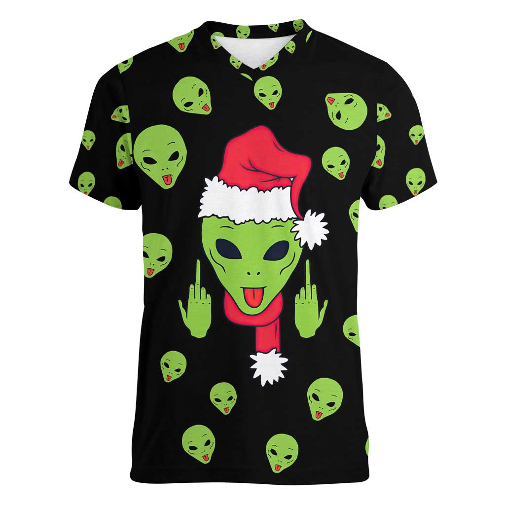 Alien Christmas Women V-Neck T-Shirt Xmas Holiday Patterns - Wonder Print Shop