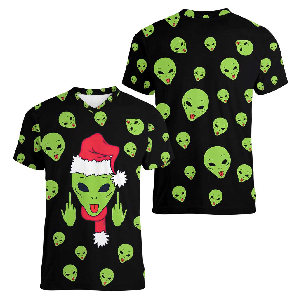 Alien Christmas Women V-Neck T-Shirt Xmas Holiday Patterns - Wonder Print Shop
