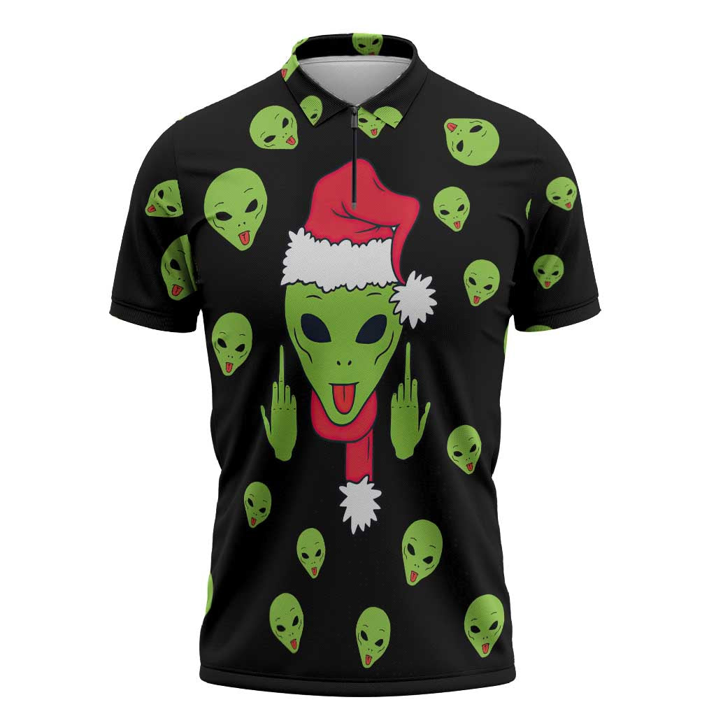 Alien Christmas Zipper Polo Shirt Xmas Holiday Patterns - Wonder Print Shop