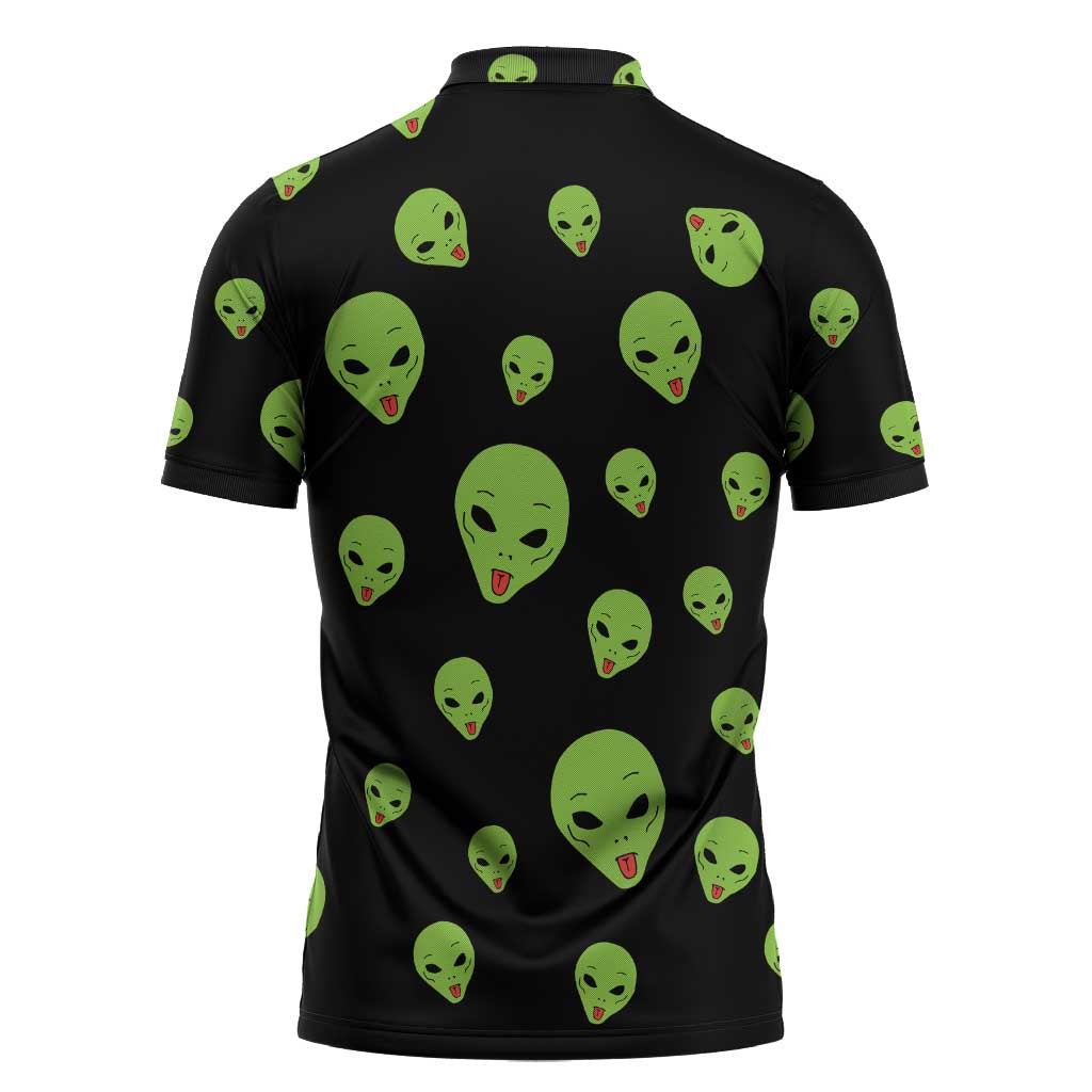 Alien Christmas Zipper Polo Shirt Xmas Holiday Patterns - Wonder Print Shop