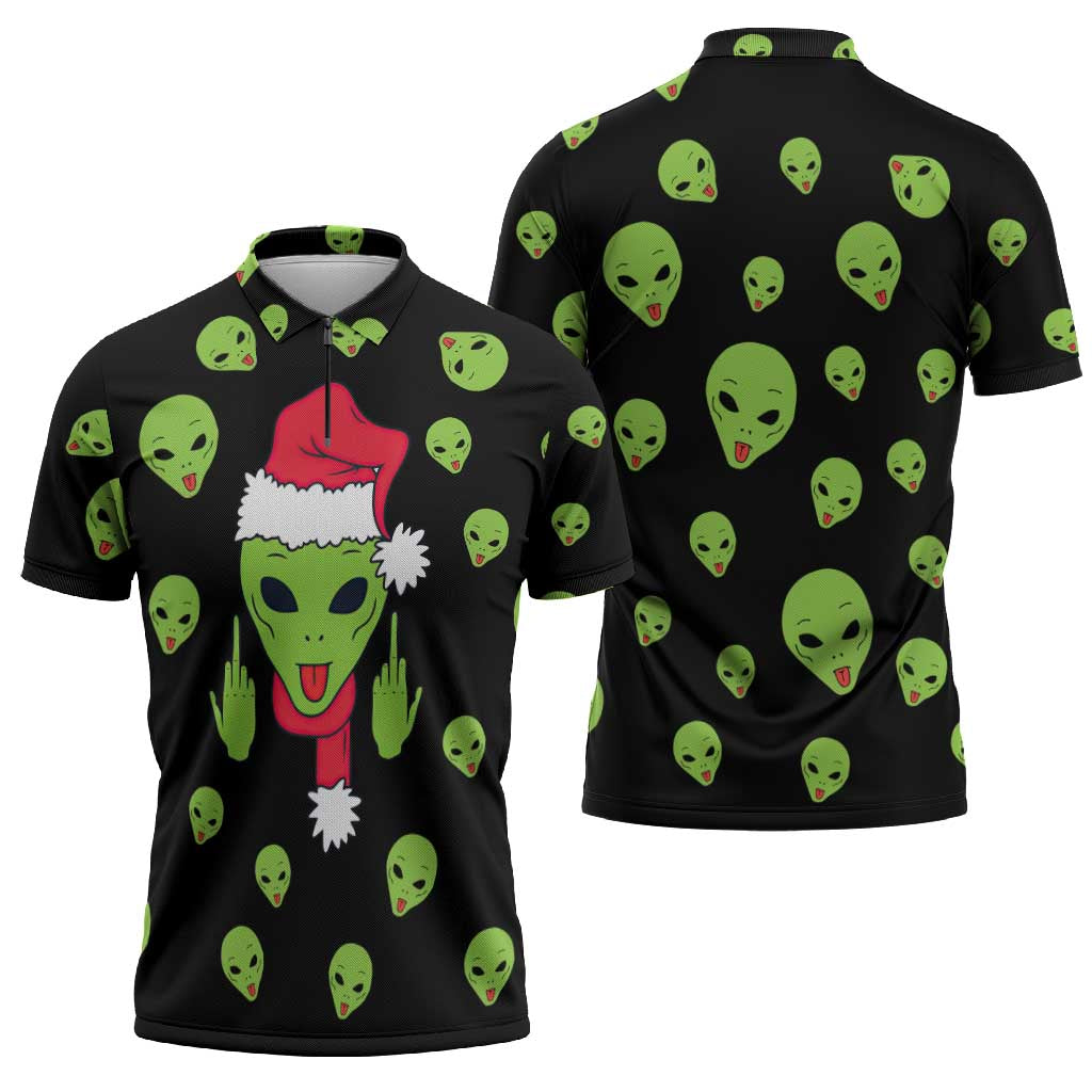 Alien Christmas Zipper Polo Shirt Xmas Holiday Patterns - Wonder Print Shop