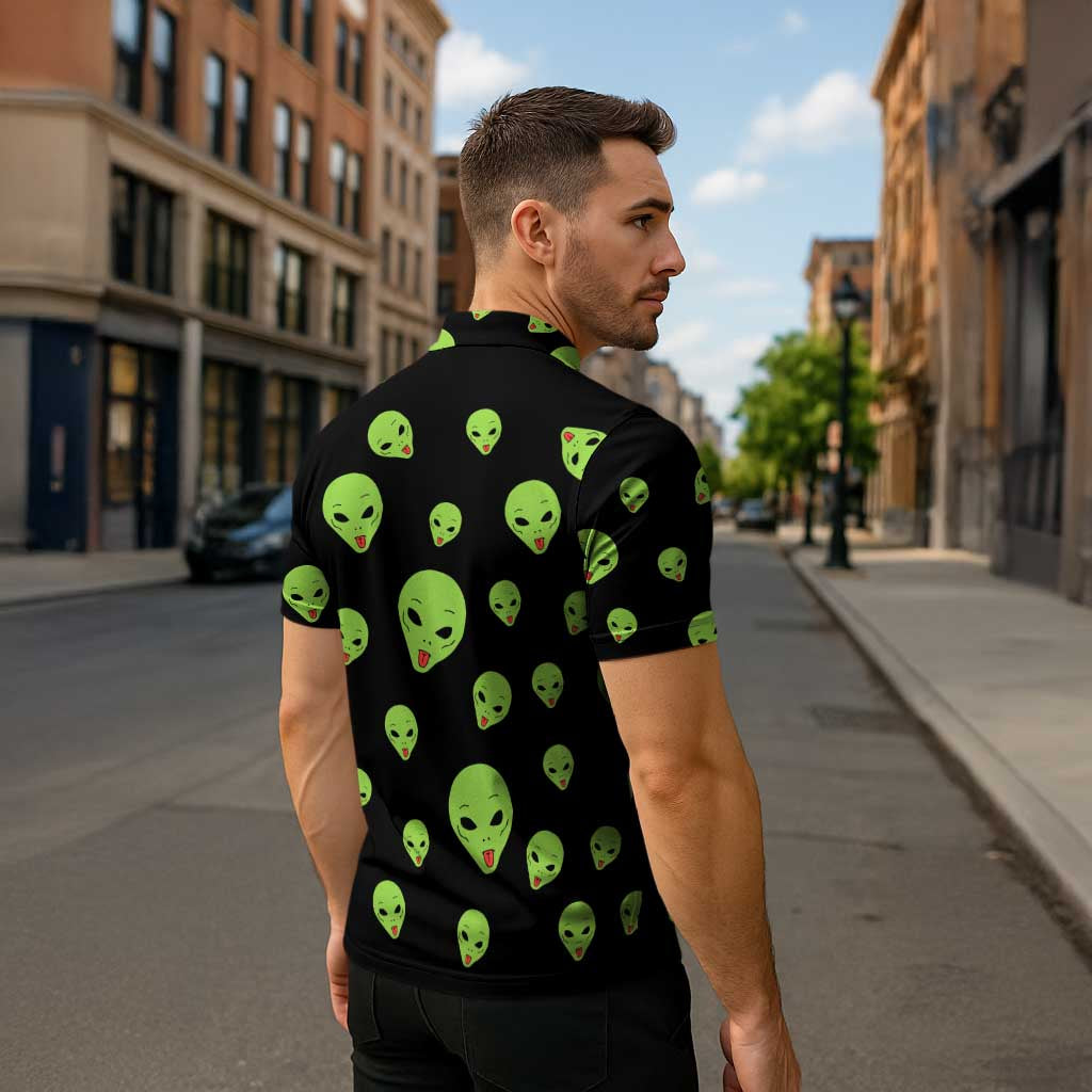 Alien Christmas Zipper Polo Shirt Xmas Holiday Patterns - Wonder Print Shop