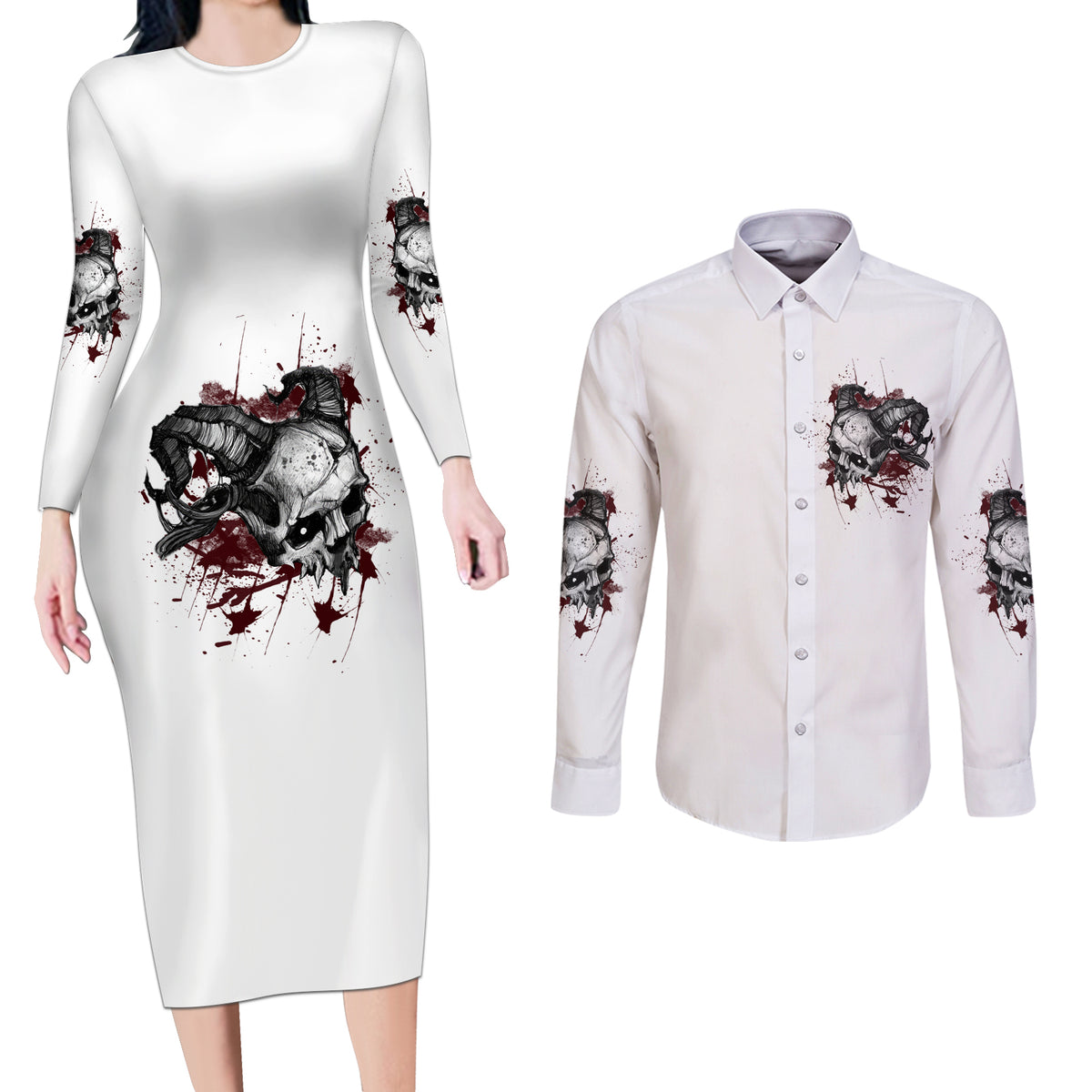 I'm Not The Hero You Wanted Couples Matching Long Sleeve Bodycon Dress and Long Sleeve Button Shirt - Wonder Print Shop