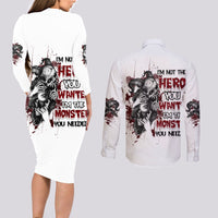 I'm Not The Hero You Wanted Couples Matching Long Sleeve Bodycon Dress and Long Sleeve Button Shirt - Wonder Print Shop