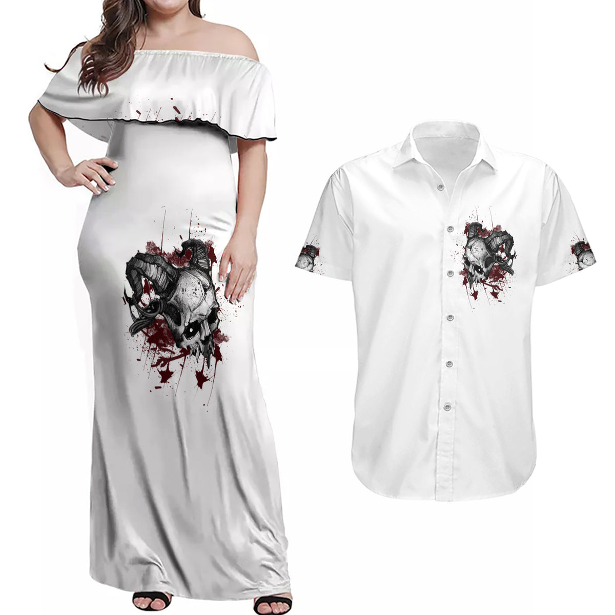 I'm Not The Hero You Wanted Couples Matching Off Shoulder Maxi Dress and Hawaiian Shirt - Wonder Print Shop