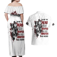 I'm Not The Hero You Wanted Couples Matching Off Shoulder Maxi Dress and Hawaiian Shirt - Wonder Print Shop