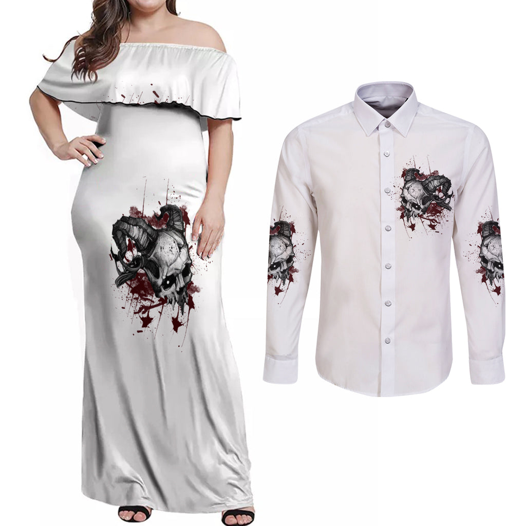 I'm Not The Hero You Wanted Couples Matching Off Shoulder Maxi Dress and Long Sleeve Button Shirt - Wonder Print Shop