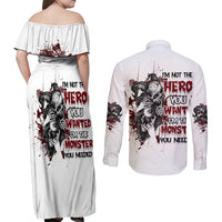 I'm Not The Hero You Wanted Couples Matching Off Shoulder Maxi Dress and Long Sleeve Button Shirt - Wonder Print Shop