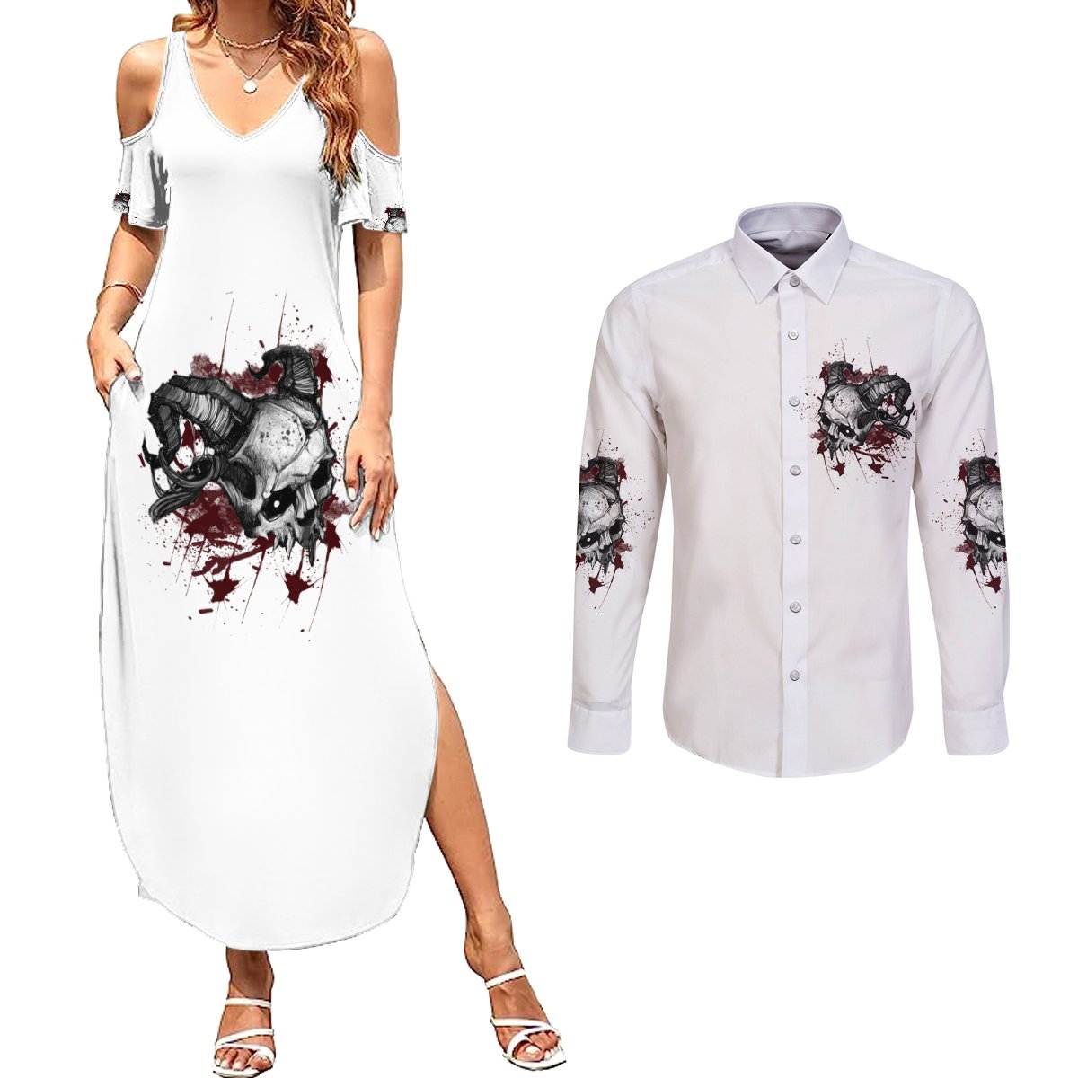 I'm Not The Hero You Wanted Couples Matching Summer Maxi Dress and Long Sleeve Button Shirt - Wonder Print Shop