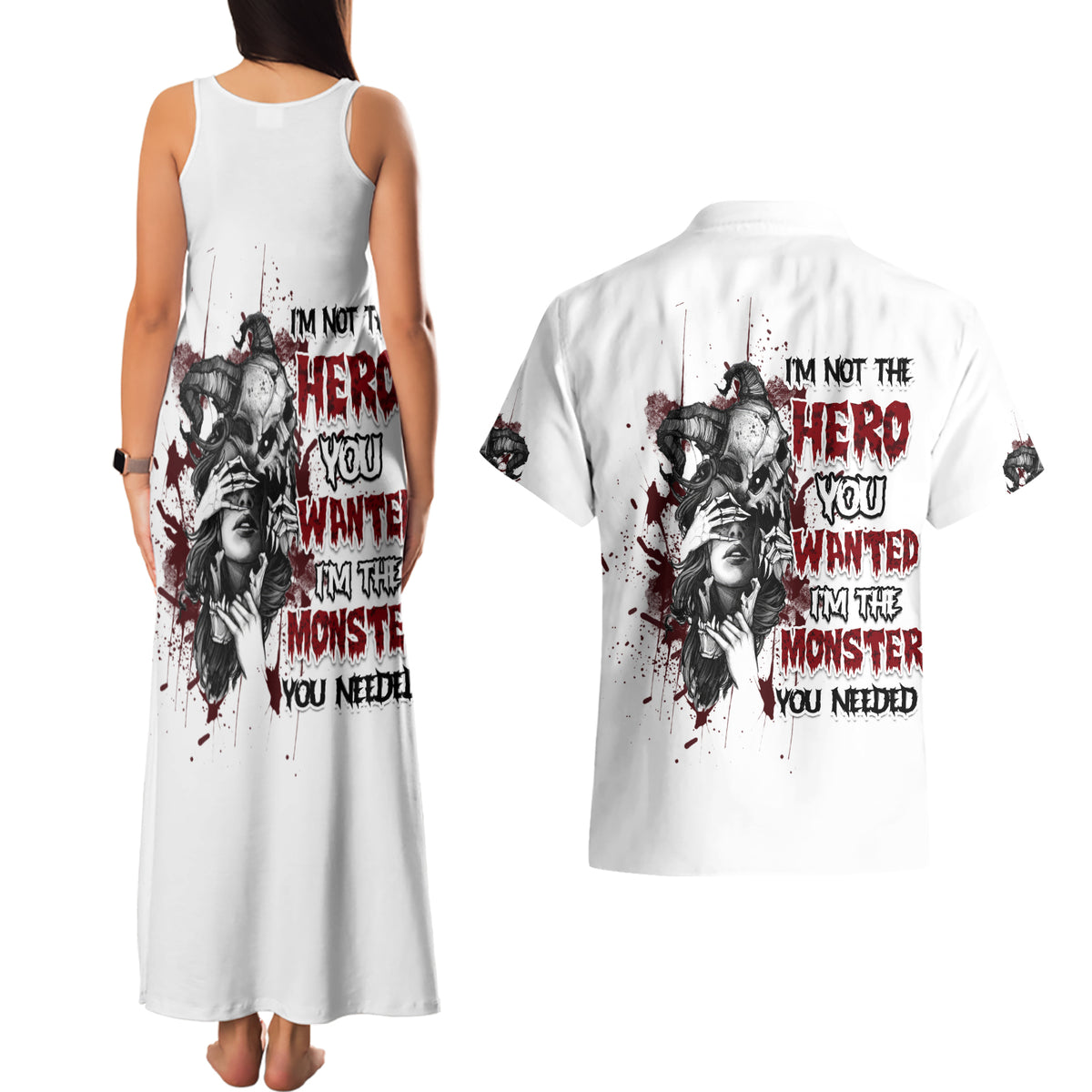 I'm Not The Hero You Wanted Couples Matching Tank Maxi Dress and Hawaiian Shirt - Wonder Print Shop