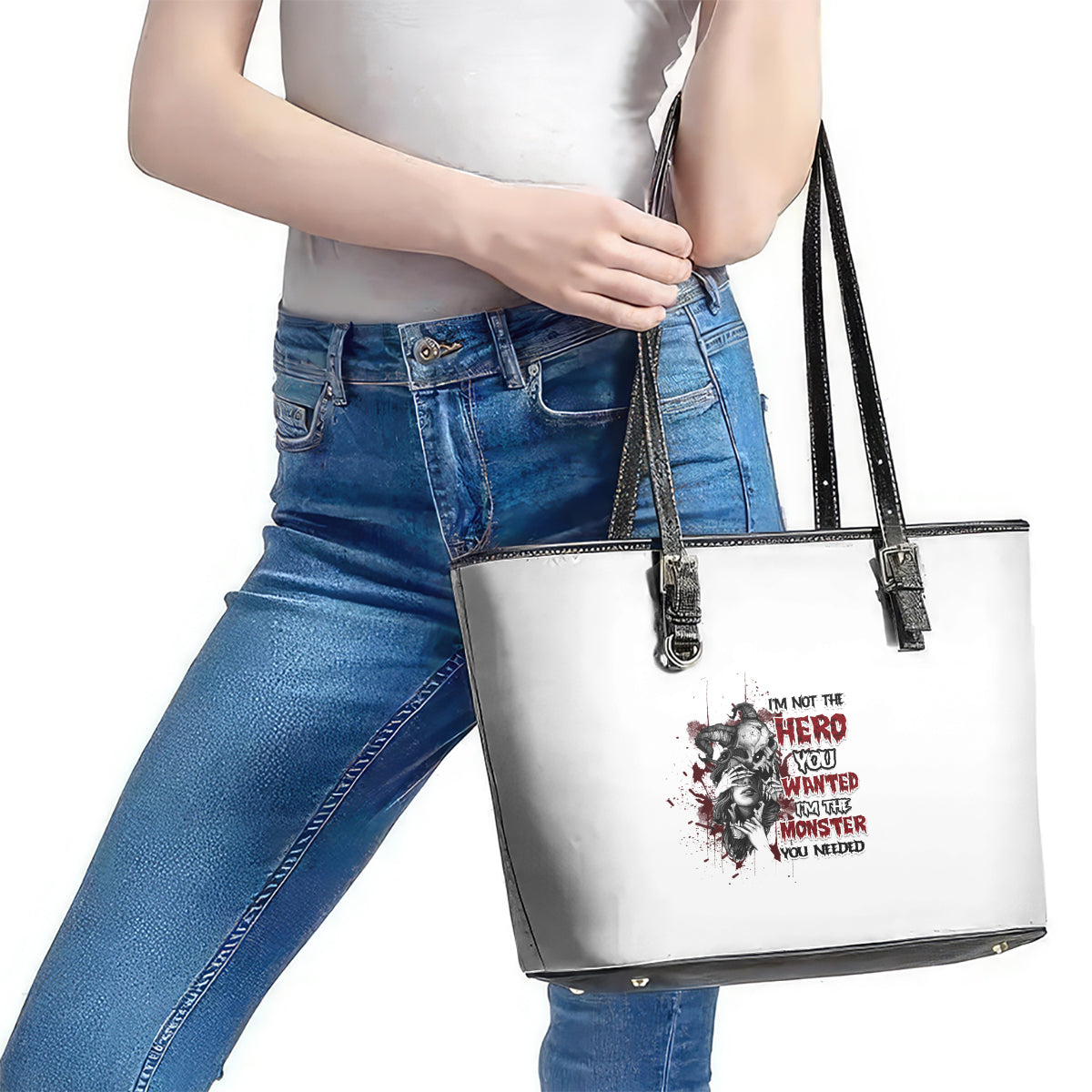 I'm Not The Hero You Wanted Leather Tote Bag - Wonder Print Shop