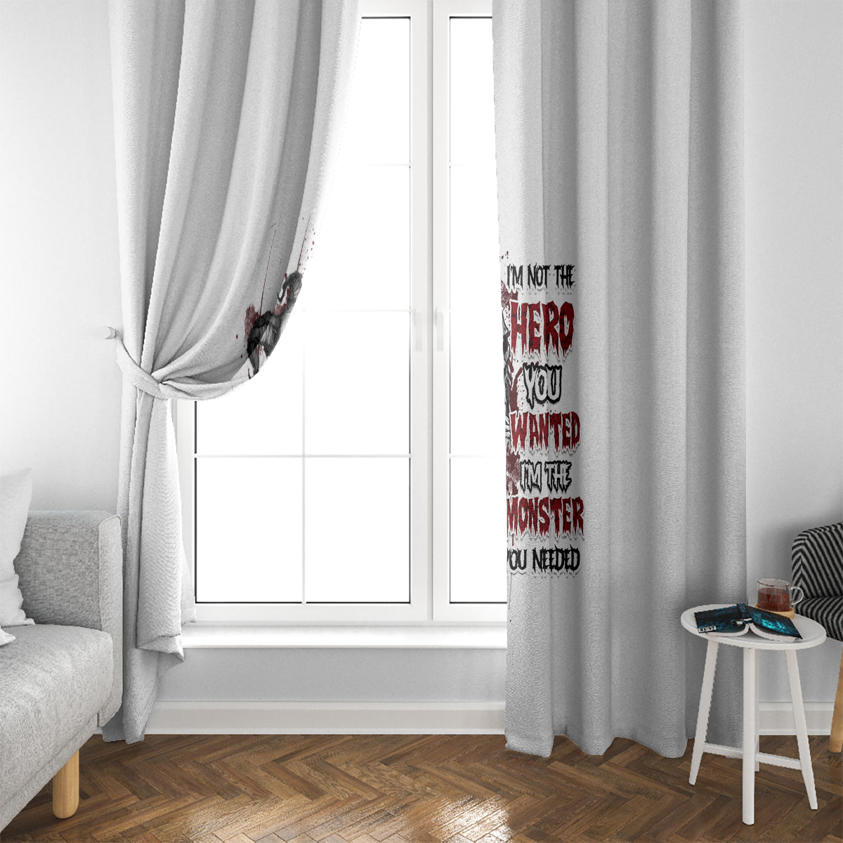 I'm Not The Hero You Wanted Window Curtain - Wonder Print Shop