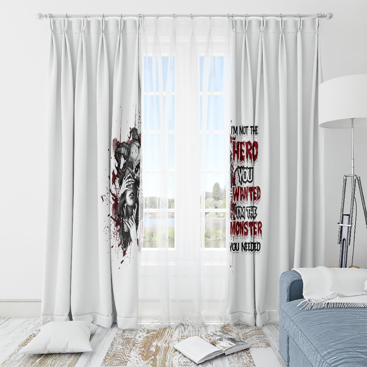 I'm Not The Hero You Wanted Window Curtain - Wonder Print Shop