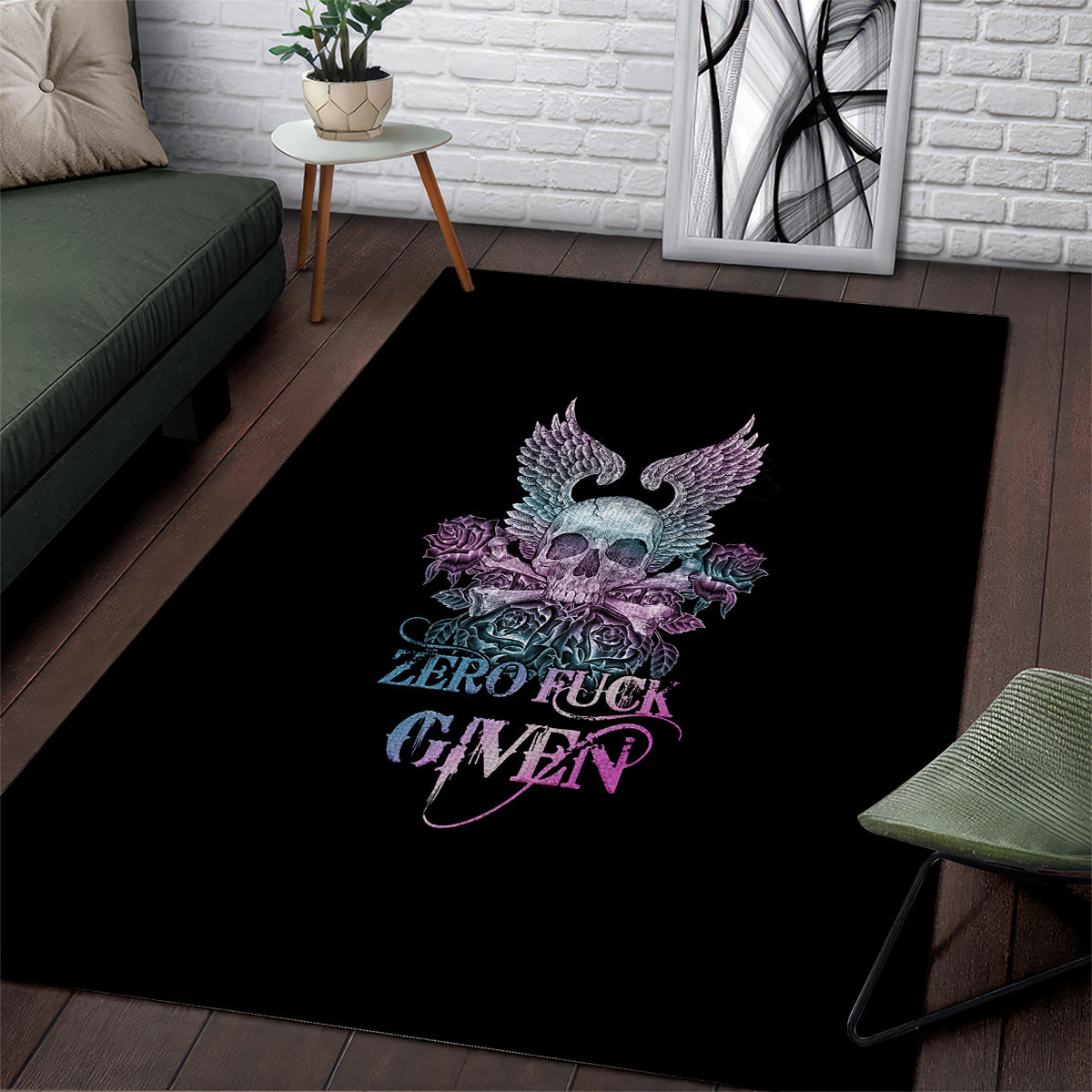 Skull Wings Roses - Zero Fuck Given Area Rug - Wonder Print Shop