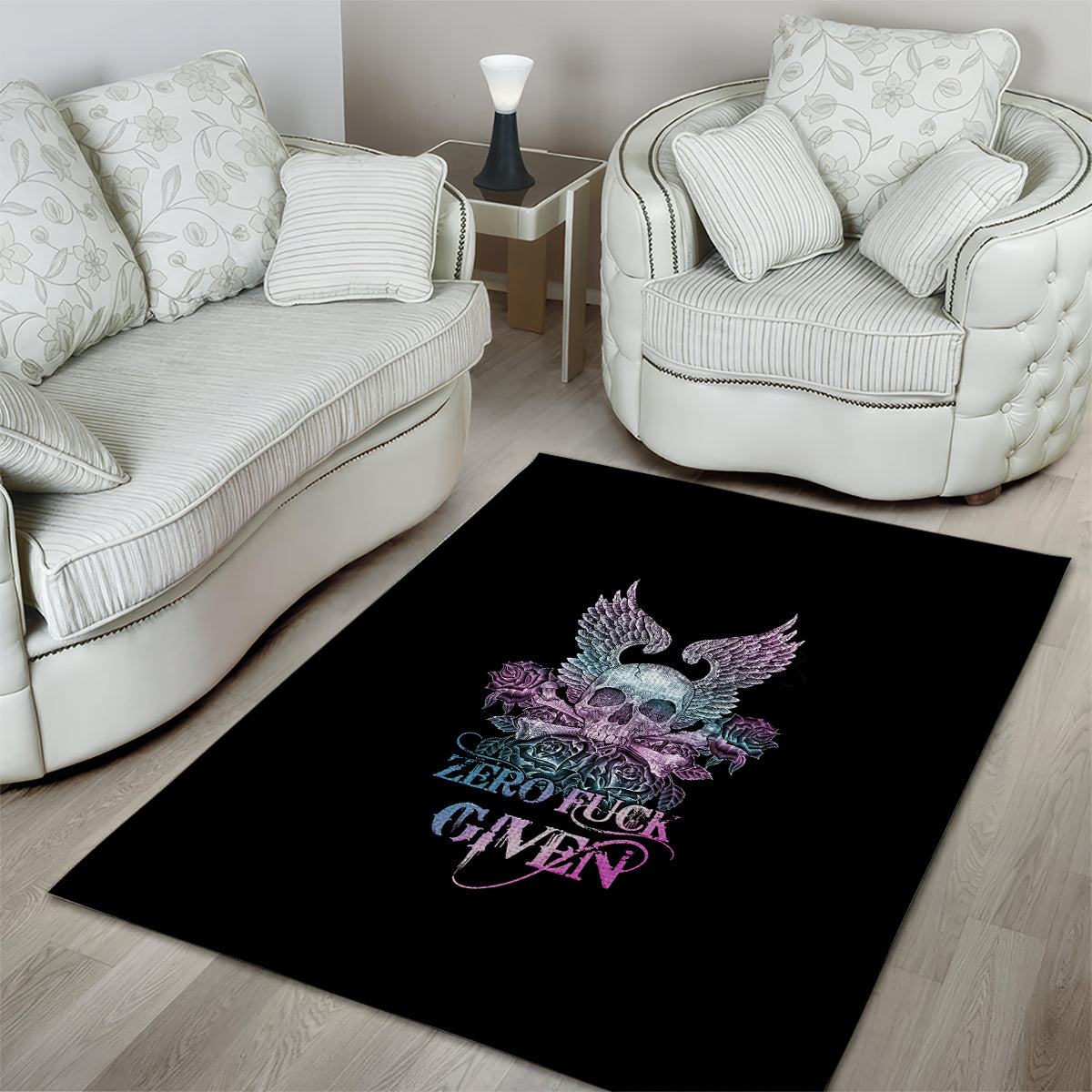 Skull Wings Roses - Zero Fuck Given Area Rug - Wonder Print Shop