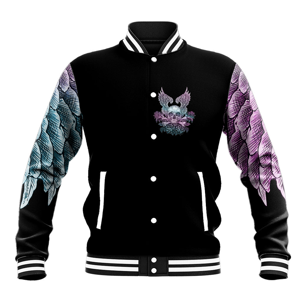 Skull Wings Roses - Zero Fuck Given Baseball Jacket - Wonder Print Shop