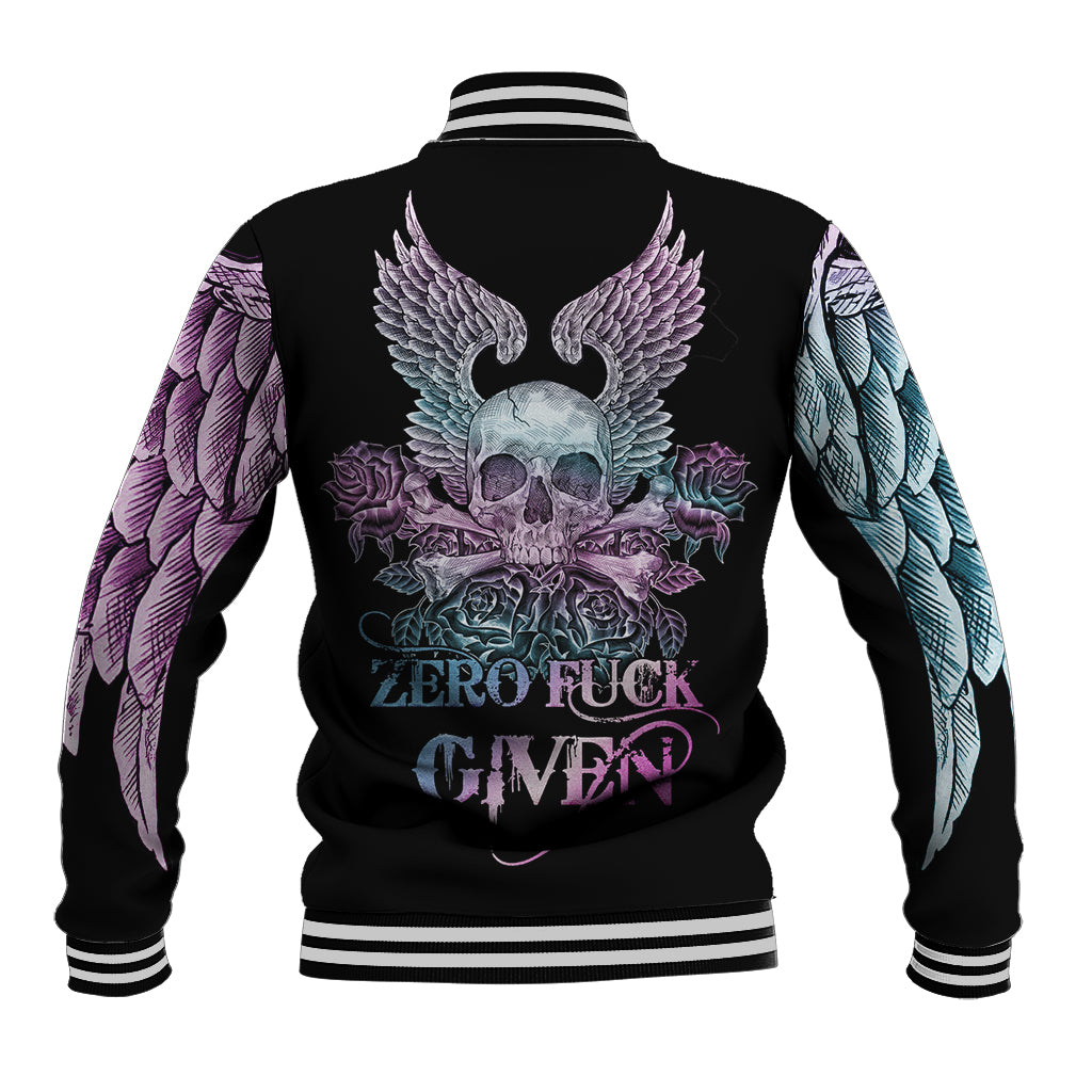 Skull Wings Roses - Zero Fuck Given Baseball Jacket - Wonder Print Shop