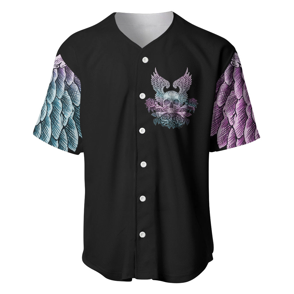 Skull Wings Roses - Zero Fuck Given Baseball Jersey - Wonder Print Shop