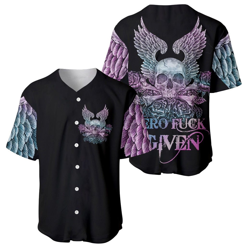 Skull Wings Roses - Zero Fuck Given Baseball Jersey - Wonder Print Shop