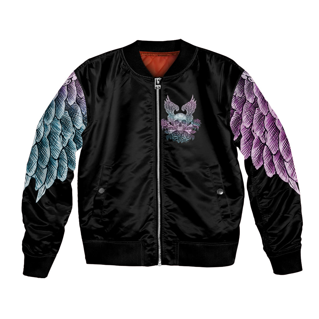 Skull Wings Roses - Zero Fuck Given Bomber Jacket - Wonder Print Shop