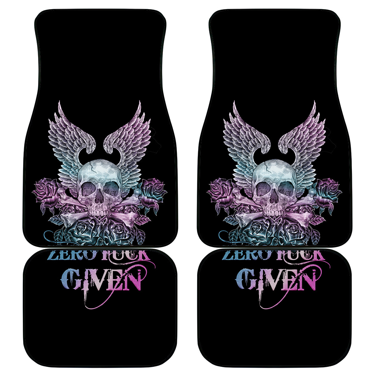 Skull Wings Roses - Zero Fuck Given Car Mats - Wonder Print Shop