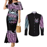 skull-wings-roses-zero-fuck-given-couples-matching-mermaid-dress-and-long-sleeve-button-shirt