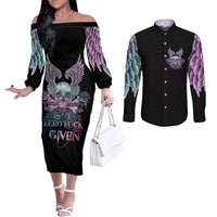 skull-wings-roses-zero-fuck-given-couples-matching-off-the-shoulder-long-sleeve-dress-and-long-sleeve-button-shirt