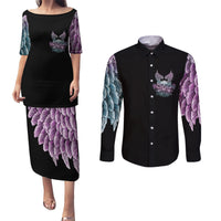 Skull Wings Roses - Zero Fuck Given Couples Matching Puletasi Dress and Long Sleeve Button Shirt - Wonder Print Shop