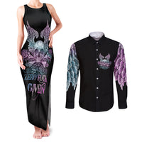 Skull Wings Roses - Zero Fuck Given Couples Matching Tank Maxi Dress and Long Sleeve Button Shirt - Wonder Print Shop