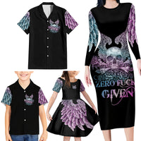 Skull Wings Roses - Zero Fuck Given Family Matching Long Sleeve Bodycon Dress and Hawaiian Shirt - Wonder Print Shop