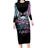 Skull Wings Roses - Zero Fuck Given Family Matching Long Sleeve Bodycon Dress and Hawaiian Shirt - Wonder Print Shop
