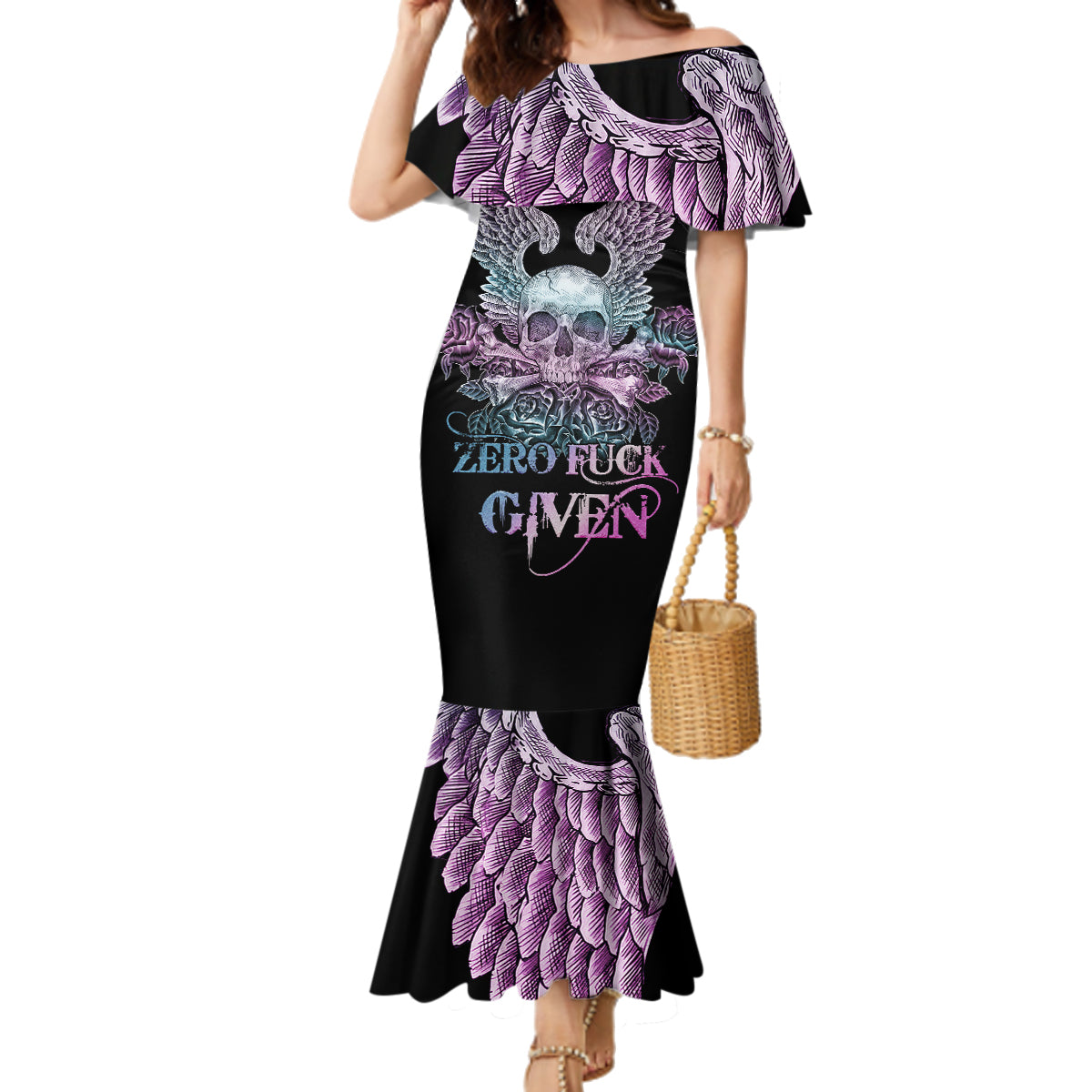 Skull Wings Roses - Zero Fuck Given Family Matching Mermaid Dress and Hawaiian Shirt - Wonder Print Shop