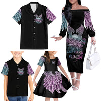Skull Wings Roses - Zero Fuck Given Family Matching Off Shoulder Long Sleeve Dress and Hawaiian Shirt - Wonder Print Shop